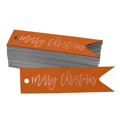 Etiquetas de Papel Metalizado para Lembrancinhas "Merry Christmas" - Inkdotpot 50 Etiquetas Metalizadas / Laranja - Ouro Rosé