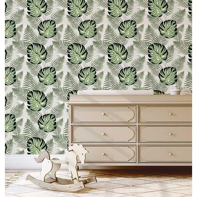 Papel de Parede Vinil Removível Monstera Jungle, Impermeável, Verde, para Quartos e Salas - S4Sassy 63,5 cm (L) × 304,8 cm (C) / Verde - Vinil Texturizado