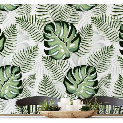 Papel de Parede Vinil Removível Monstera Jungle, Impermeável, Verde, para Quartos e Salas - S4Sassy 63,5 cm (L) × 304,8 cm (C) / Verde - Vinil Texturizado