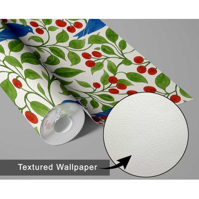 Papel de Parede Adesivo Vinil Impermeável, Pássaros e Galhos de Cerejeira, para Paredes e Armários - Verde - S4Sassy 63,5 cm (L) × 914,4 cm (C) / Verde - Vinil Texturizado
