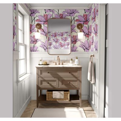 Papel de Parede Adesivo Vinil, Mosaico de Lírio Abstrato, Impermeável, para Paredes e Armários - Roxo - S4Sassy 63,5 cm (L) × 152,4 cm (C) / Roxo - Vinil Texturizado