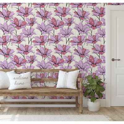 Papel de Parede Adesivo Vinil, Mosaico de Lírio Abstrato, Impermeável, para Paredes e Armários - Roxo - S4Sassy 63,5 cm (L) × 152,4 cm (C) / Roxo - Vinil Texturizado