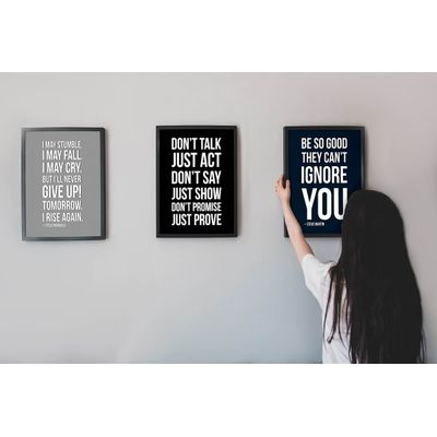 Arte de Parede Motivacional "Seja Tão Bom que Não Possam te Ignorar" Azul, 1 Unidade - Inkdotpot 20,32 Cm × 25,4 Cm / Moldura Branca