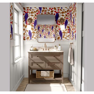 Papel Vinílico Autoadesivo Impermeável Removível com Pássaro e Galho de Cerejeira Marrom para Parede e Móveis - S4sassy 63,5 cm (L) × 304,8 cm (C) / Marrom - Vinil Texturizado