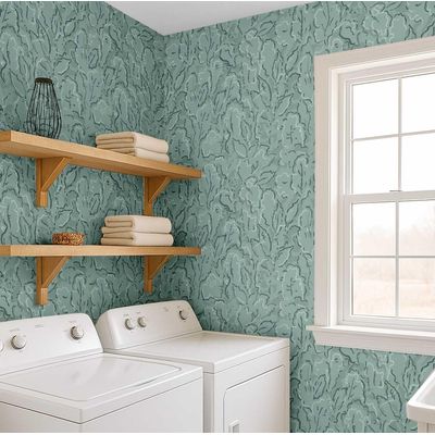 Papel de Parede Vinil Removível, Folhagem Abstrata Urbana Impermeável para Quartos e Salas - Verde - S4Sassy 63,5 cm (L) × 609,6 cm (C) / Verde - Vinil Liso