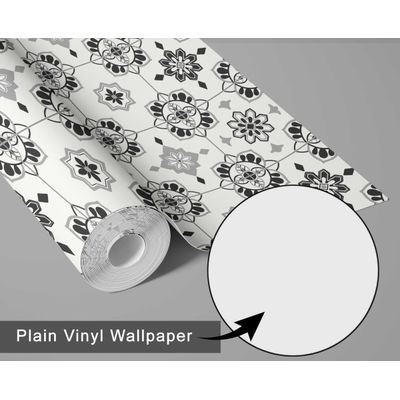 Papel de Parede Adesivo Vinil, Azulejo Floral Vintage Impermeável para Cozinha e Backsplash - Cinza - S4Sassy 63,5 cm (L) × 152,4 cm (C) / Cinza - Vinil Liso
