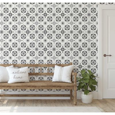 Papel de Parede Adesivo Vinil, Azulejo Floral Vintage Impermeável para Cozinha e Backsplash - Cinza - S4Sassy 63,5 cm (L) × 152,4 cm (C) / Cinza - Vinil Liso