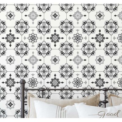 Papel de Parede Adesivo Vinil, Azulejo Floral Vintage Impermeável para Cozinha e Backsplash - Cinza - S4Sassy 63,5 cm (L) × 152,4 cm (C) / Cinza - Vinil Liso