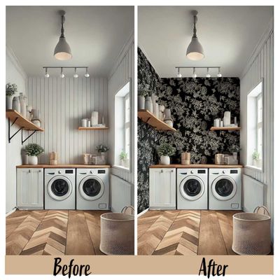 Papel de Parede Vinil Removível Floral Chic Preto, Impermeável para Quartos e Armários - S4Sassy 63,5 cm (L) × 152,4 cm (C) / Preto - Vinil Texturizado