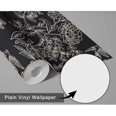 Papel de Parede Vinil Removível Floral Chic Preto, Impermeável para Quartos e Armários - S4Sassy 63,5 cm (L) × 152,4 cm (C) / Preto - Vinil Texturizado