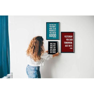 Quadro Decorativo "Não Fale, Aja; Não Diga, Mostre; Não Prometa, Prove" para Casa/Escritório - Inkdotpot 30,48 Cm × 45,72 Cm / Moldura Preta