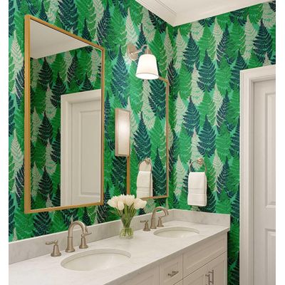 Papel de Parede Adesivo Decorativo, Folhagem de Samambaia, Vinil Impermeável, Verde, Removível - S4Sassy 63,5 cm (L) × 304,8 cm (C) / Verde - Vinil Liso
