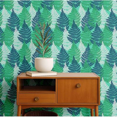Papel de Parede Adesivo Decorativo, Folhagem de Samambaia, Vinil Impermeável, Verde, Removível - S4Sassy 63,5 cm (L) × 304,8 cm (C) / Verde - Vinil Liso