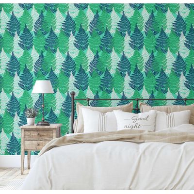 Papel de Parede Adesivo Decorativo, Folhagem de Samambaia, Vinil Impermeável, Verde, Removível - S4Sassy 63,5 cm (L) × 304,8 cm (C) / Verde - Vinil Liso