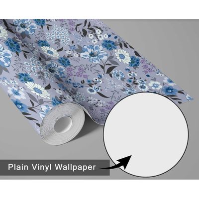 Papel de Parede Adesivo Vinil Floral Vintage Chique, Impermeável, Azul, para Quartos e Armários - S4Sassy 63,5 cm (L) × 304,8 cm (C) / Azul - Vinil Liso