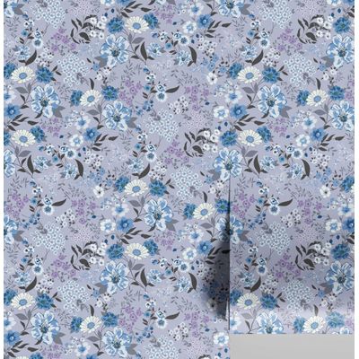 Papel de Parede Adesivo Vinil Floral Vintage Chique, Impermeável, Azul, para Quartos e Armários - S4Sassy 63,5 cm (L) × 304,8 cm (C) / Azul - Vinil Liso