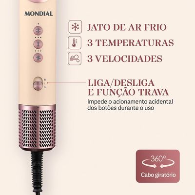 Secador Multifuncional 5 em 1, Mondial, Rosa Claro, 1500W, 127V - SM-01-BLDC-CP