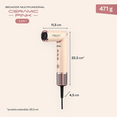 Secador Multifuncional 5 em 1, Mondial, Rosa Claro, 1500W, 127V - SM-01-BLDC-CP