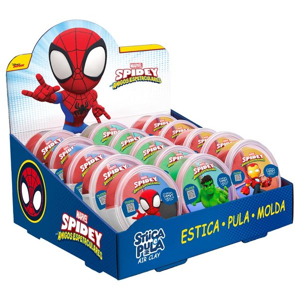 Massinha Stiica e Pula Spidey e Amigos Air Clay Sortido Doce Brinquedo