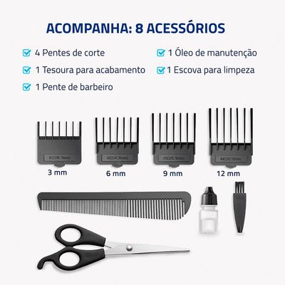 Cortador de Cabelo Mondial Pratic Style 9W CR-10-BI Azul Bivolt