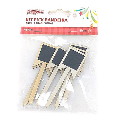 Kit Pick Bandeirinha Para Escrever Arraia Tradicional 6UND 8CM CV255569 PLAY&FUN