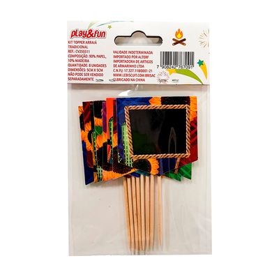 Kit Topper Arraia Tradicional 8UND 5CM Sortido CV255511 PLAY&FUN