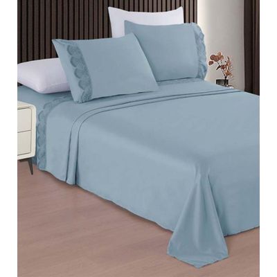 Jogo De Cama Marquesa Bordado Inglês Queen Camesa Azul UN / Azul