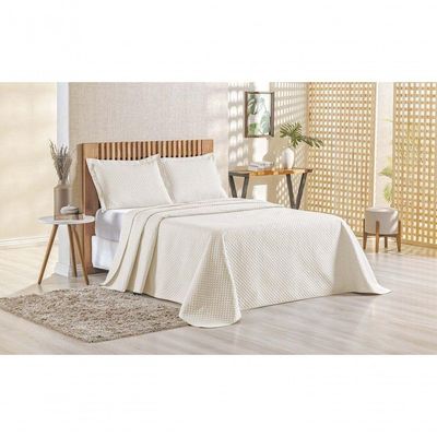 Kit Cobre Leito Bouti Mavie Geométrico Queen 3 Peças 100% Poliéster - Marfim