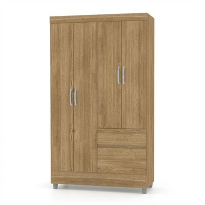 Guarda Roupa Solteiro Pequeno Ideal 4 Portas 2gavetas Nature