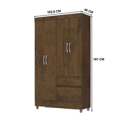 Guarda Roupa Solteiro Pequeno Ideal 4 Portas 2gavetas Imbuia