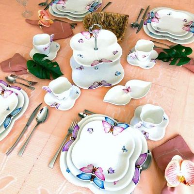 Porta Doces De Porcelana 2 Andares Borboletas 20/24 X 25 Cm Wolff