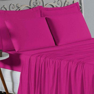 Jogo De Cama Casal Nobre 4 Peças Lençol Com Elástico De 30cm De Altura Malha 100% Algodão - Pink