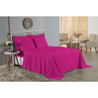 Jogo De Cama Casal Nobre 4 Peças Lençol Com Elástico De 30cm De Altura Malha 100% Algodão - Pink