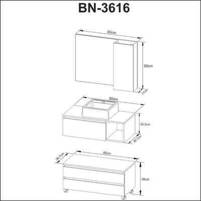 Conjunto Para Banheiro Bn3616 Amêndoa Com Cuba Branca 35X34Cm Tecnomobili