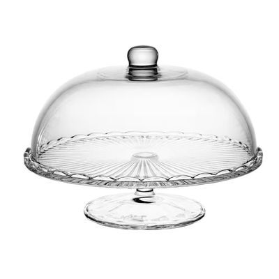 Prato para Bolo com Pé Bangkok 29x21cm Vidro com Tampa Base Elegante Wolff Transparente