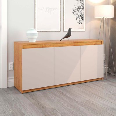 Buffet Aparador Sala De Jantar Estar 3 Portas Onix Mel Com Off White