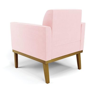 Sofá Namoradeira Com Poltrona Base De Madeira Fixa Castanho Marisa Suede Rosa Bebê D03 - D?rossi