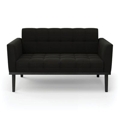 Sofá Namoradeira 2 Lugares Base De Madeira Preto Elisa Suede D03 - D'rossi Cor Preto