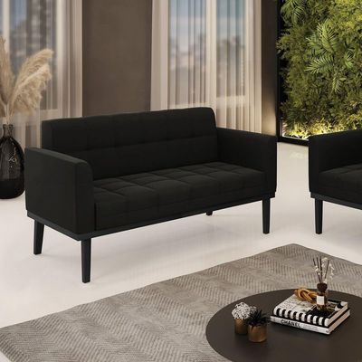 Sofá Namoradeira 2 Lugares Base De Madeira Preto Elisa Suede D03 - D'rossi Cor Preto