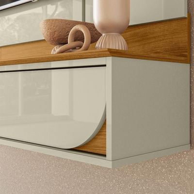Painel Rack Bancada Aura Mdp 2 Portas Deslizantes Cumaru E Opala - Pallazio