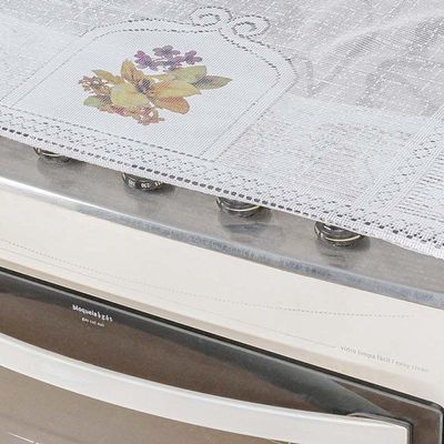 Toalha Para Fogão 6 Bocas Em Renda Com Transfer Flores 100% Poliéster - Flores