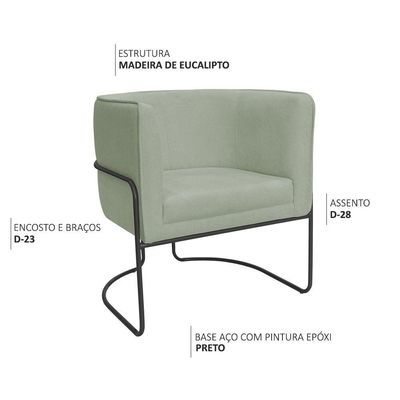 Poltrona Decorativa Betina Base Aço Preto Bouclé Verde Claro - Nexta Casa