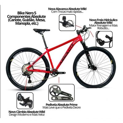 Bicicleta Aro 29 Nero 5 Peças Inteira Absolute 12v Hollowtech Hidráulica Garfo Trava No Guidão Roxo 15