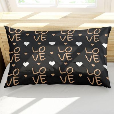 Porta Travesseiro Fronha Avulsa Estampada Golden Love 70cm X 50cm - Digital Moderno Decorativo Corações Dourado