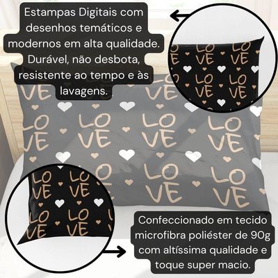 Porta Travesseiro Fronha Avulsa Estampada Golden Love 70cm X 50cm - Digital Moderno Decorativo Corações Dourado