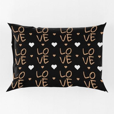 Porta Travesseiro Fronha Avulsa Estampada Golden Love 70cm X 50cm - Digital Moderno Decorativo Corações Dourado
