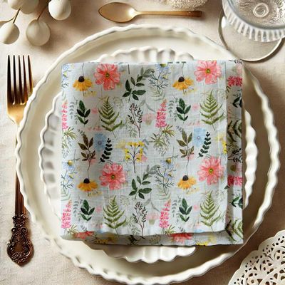 Guardanapos de Musselina de Algodão, Conj 12, 51x51 cm, Azul para Jantares Românticos, Primavera e Dia a Dia, Lavável à Máquina - Vargottam 50,8 Cm × 50,8 Cm – Pacote Com 12 Peças / Azul