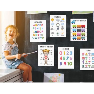 10 Pôsteres Laminados Educativos para Sala de Aula/Pré-Escola: Alfabeto, Dias da Semana, Emoções, Partes do Corpo, Estações - Traceease 27,94 Cm × 43,18 Cm / Multicolorido