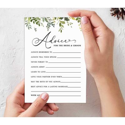 Pacote com 50 Cartões Greenery de Conselhos e Desejos para os Noivos, Jogo de Casamento Sr. e Sra., 13x18 cm - Inkdotpot 12,7 Cm × 17,78 Cm / Branco