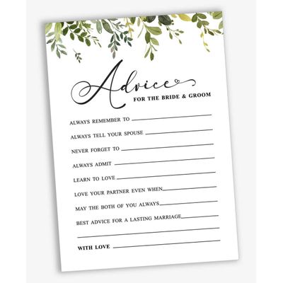 Pacote com 50 Cartões Greenery de Conselhos e Desejos para os Noivos, Jogo de Casamento Sr. e Sra., 13x18 cm - Inkdotpot 12,7 Cm × 17,78 Cm / Branco